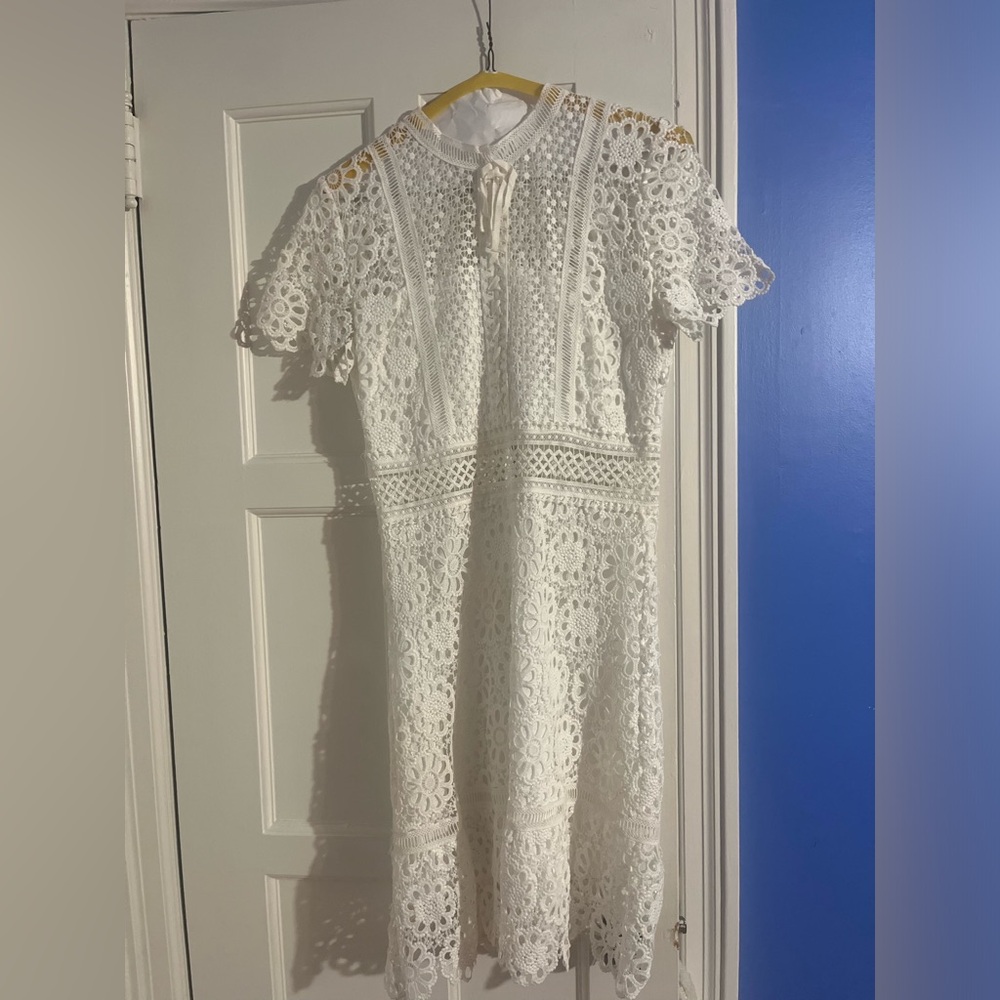 Aqua White Lace Mini Dress